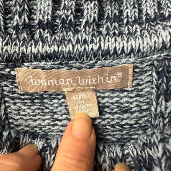Woman Within Sweater women‎ 14/16 M Cowl Neck sleeveless side button blue NWOT - Picture 7 of 8